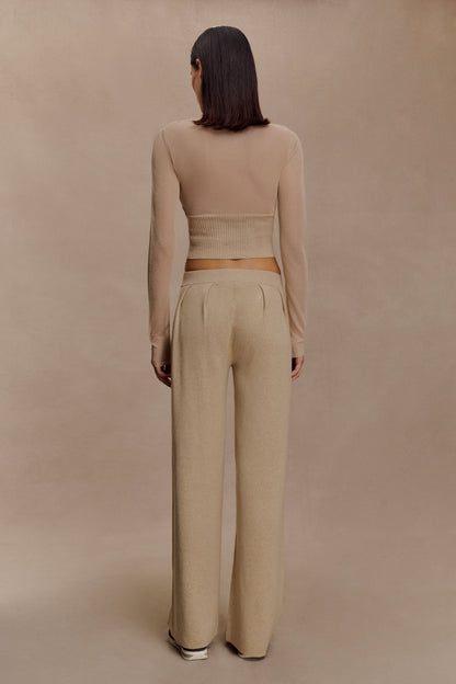 Frannie Gathered Silk Blend Knit Pants - Sand