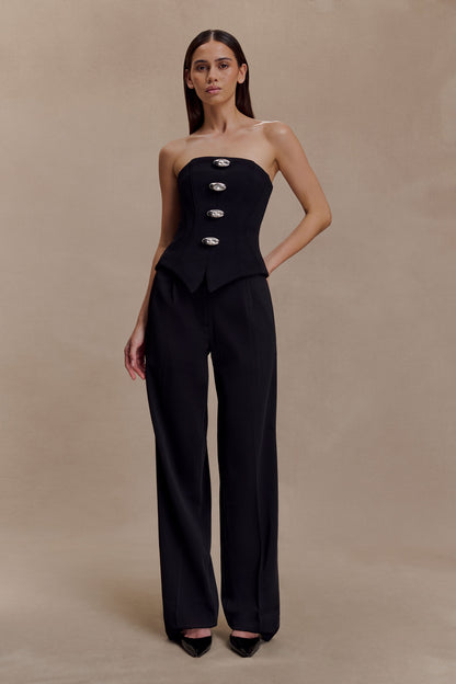 Fatima Satin Straight Leg Pant - Black