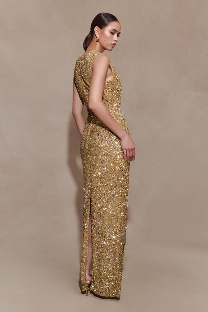 Astor Hand Embellished Maxi Dress - Gold