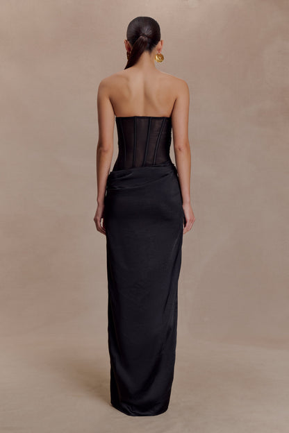Asha Floral Mesh And Satin Maxi Dress - Black