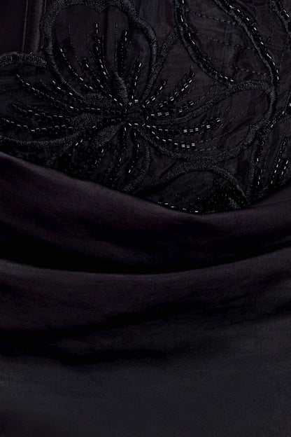 Asha Floral Mesh And Satin Maxi Dress - Black