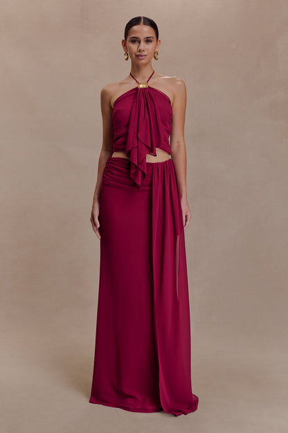 Celina Chiffon Halter Top With Hardware - Cherry Red