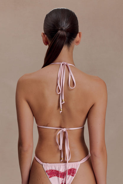 Robyn Beaded Triangle Bikini Top - Pink