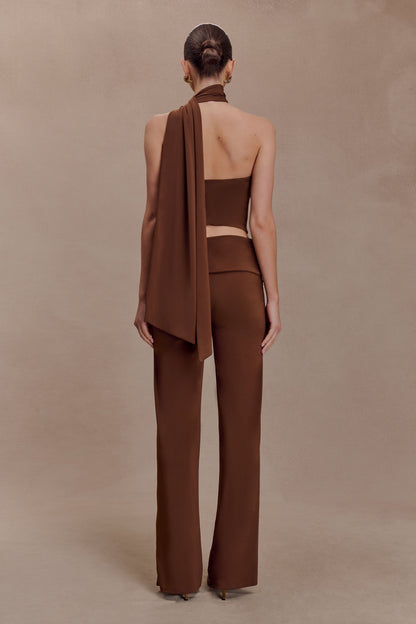 Lydia Slinky Asymmetrical Halter Top - Chocolate