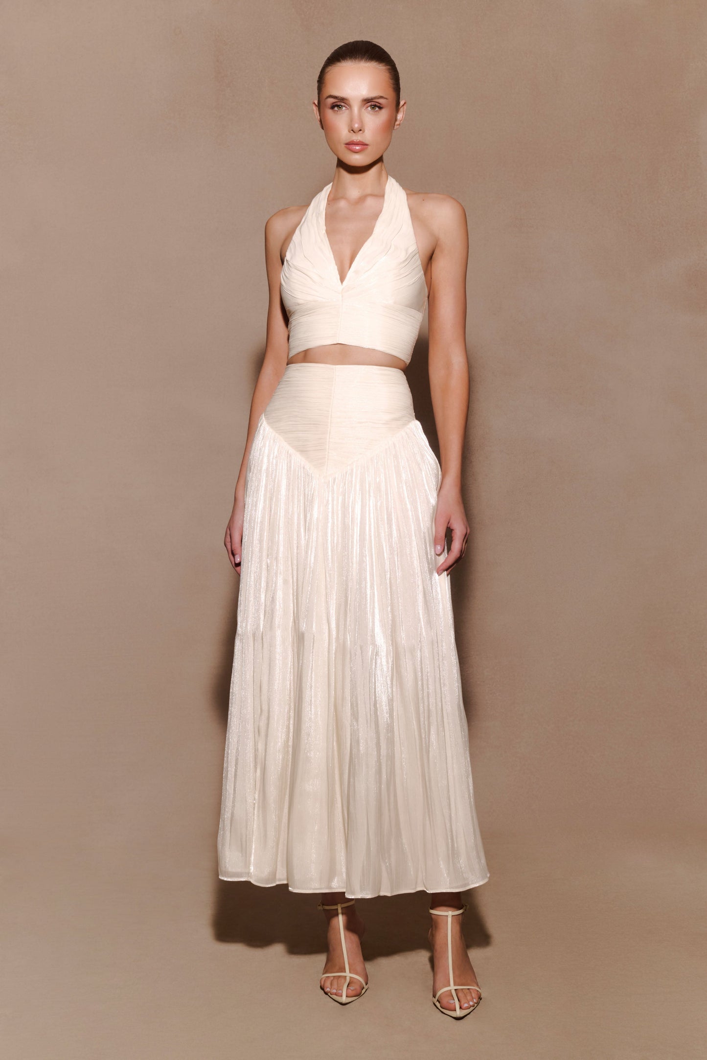 Makena Gathered Midi Skirt - Opal White