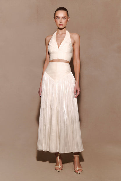 Makena Gathered Midi Skirt - Opal White
