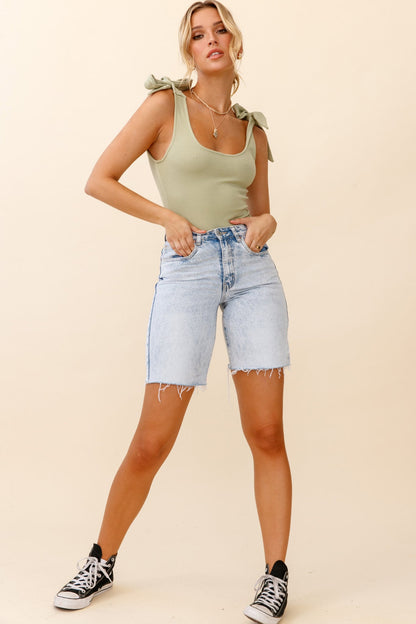 Can't Stop Me Bow Shoulder Bodysuit Moss Green
