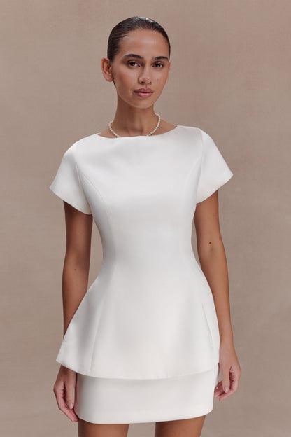 Adeline Short Sleeve Satin Top - White