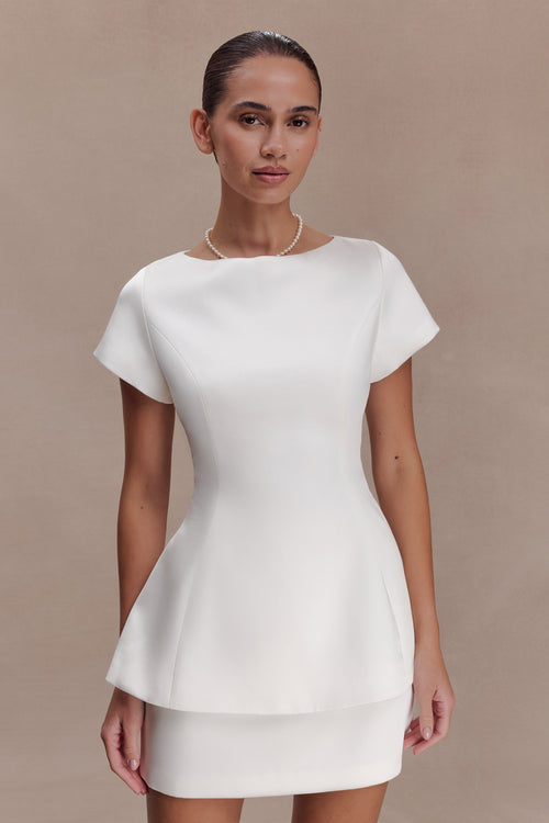 Adeline Short Sleeve Satin Top - White