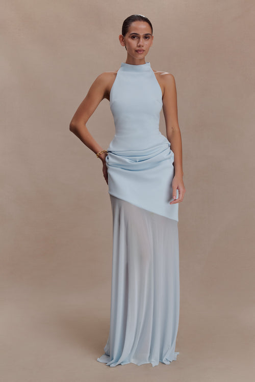 Portia Scuba And Mesh Maxi Skirt - Pale Blue