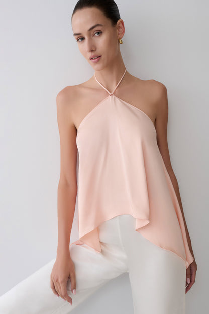 Adelaide Draped Satin Halter Top - Peach