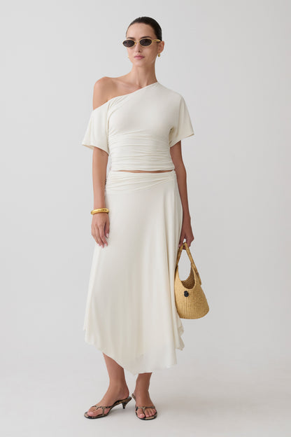 Luu Off Shoulder Slinky Top - Ivory