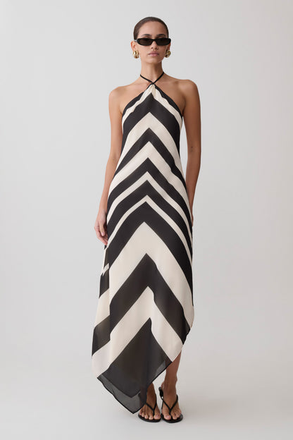Hope Satin Halter Midi Dress - Black/White