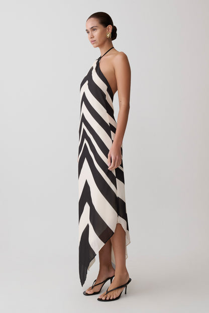 Hope Satin Halter Midi Dress - Black/White