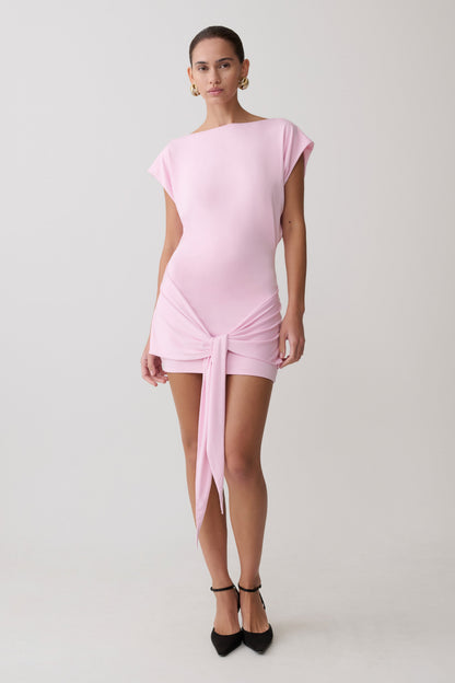 Maiara Shortsleeve Slinky Tie Mini Dress - Pink