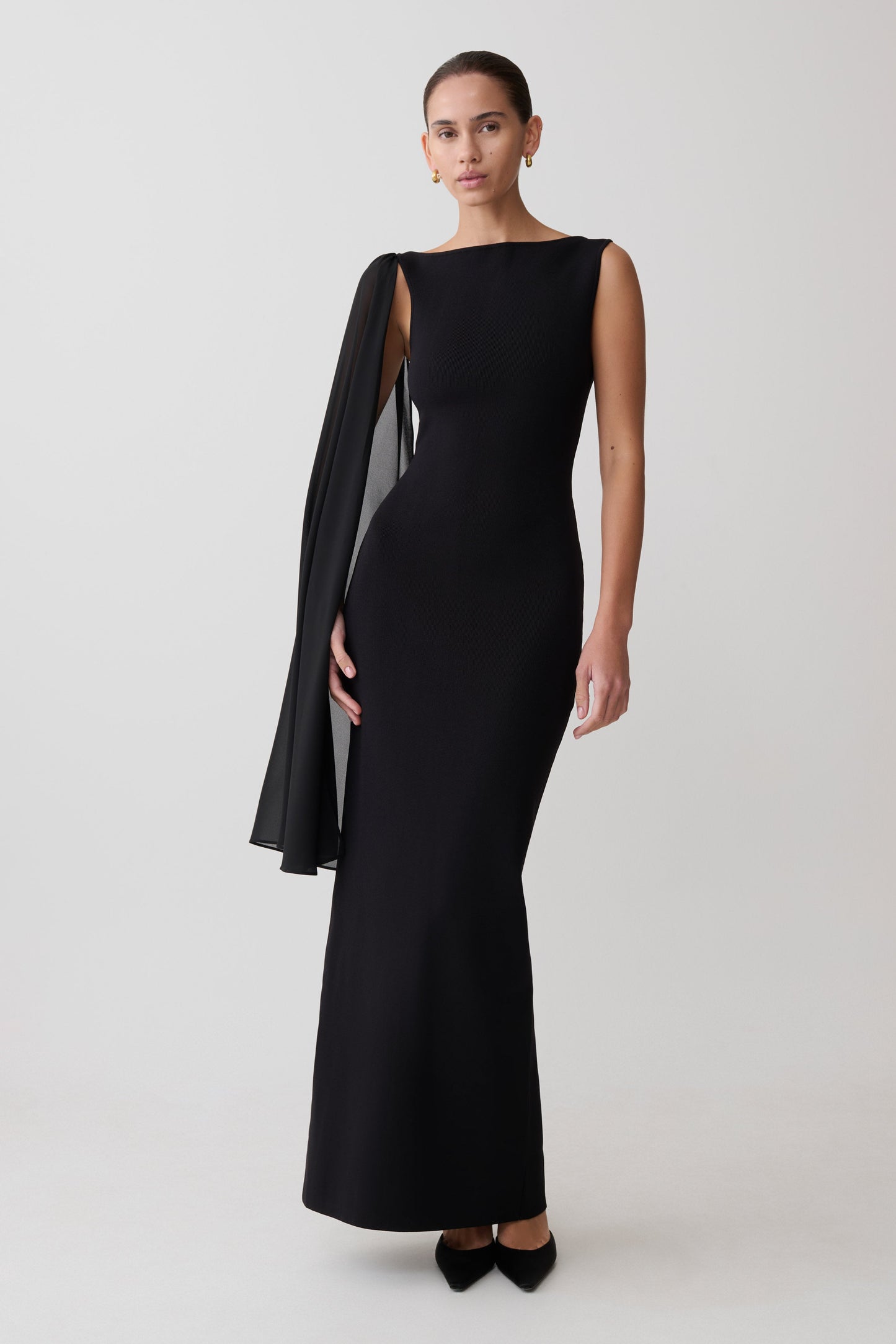 Farid Bandage Maxi Dress With Chiffon - Black