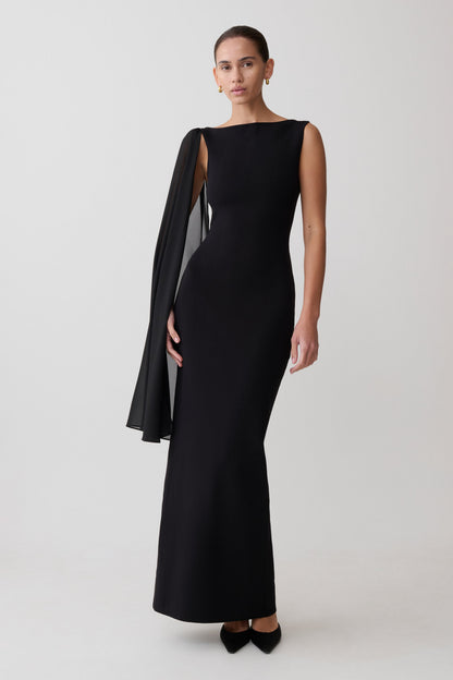 Farid Bandage Maxi Dress With Chiffon - Black