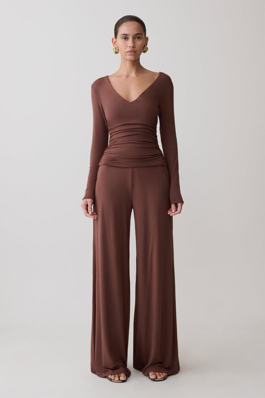 Dewi Wide Leg Modal Pants - Chocolate