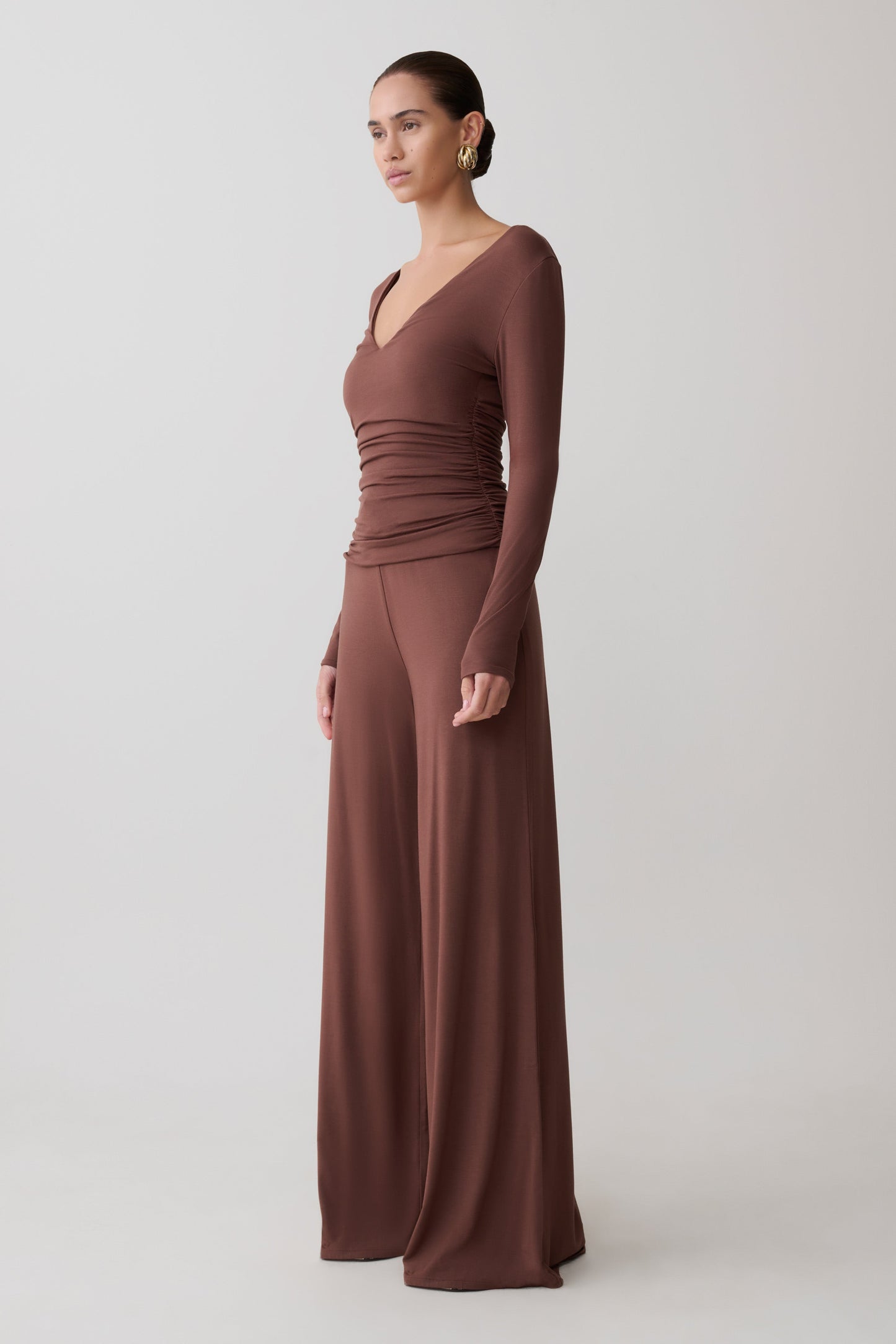 Dewi Wide Leg Modal Pants - Chocolate