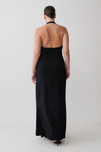 Khanh Slinky Halter Maxi Dress - Black