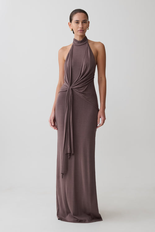 Cindylou Halter Knit Maxi Dress - Peppercorn
