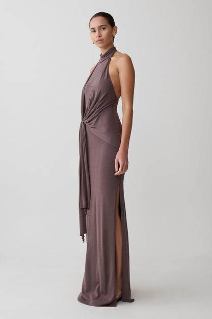 Cindylou Halter Knit Maxi Dress - Peppercorn