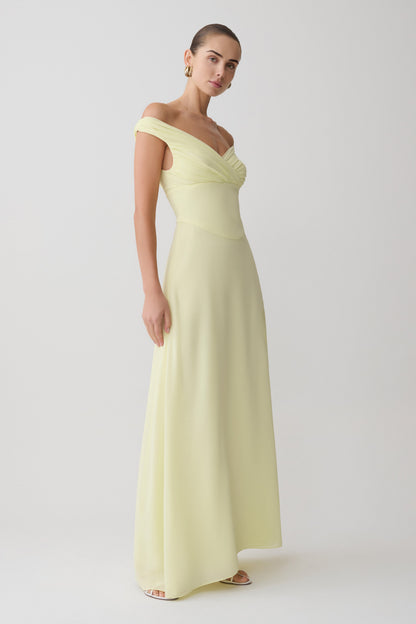 Mabel Off Shoulder Chiffon Maxi Dress - Lemon