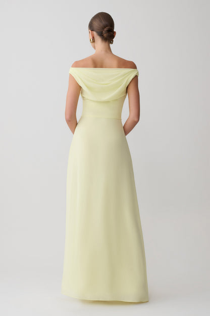 Mabel Off Shoulder Chiffon Maxi Dress - Lemon