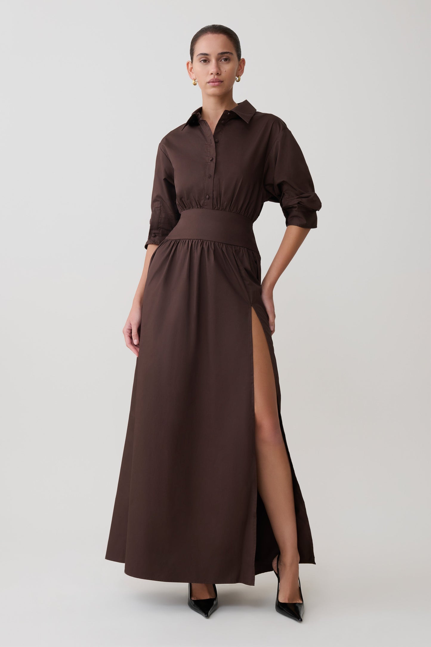 Isolde Long Sleeve Cotton Maxi Dress - Dark Chocolate