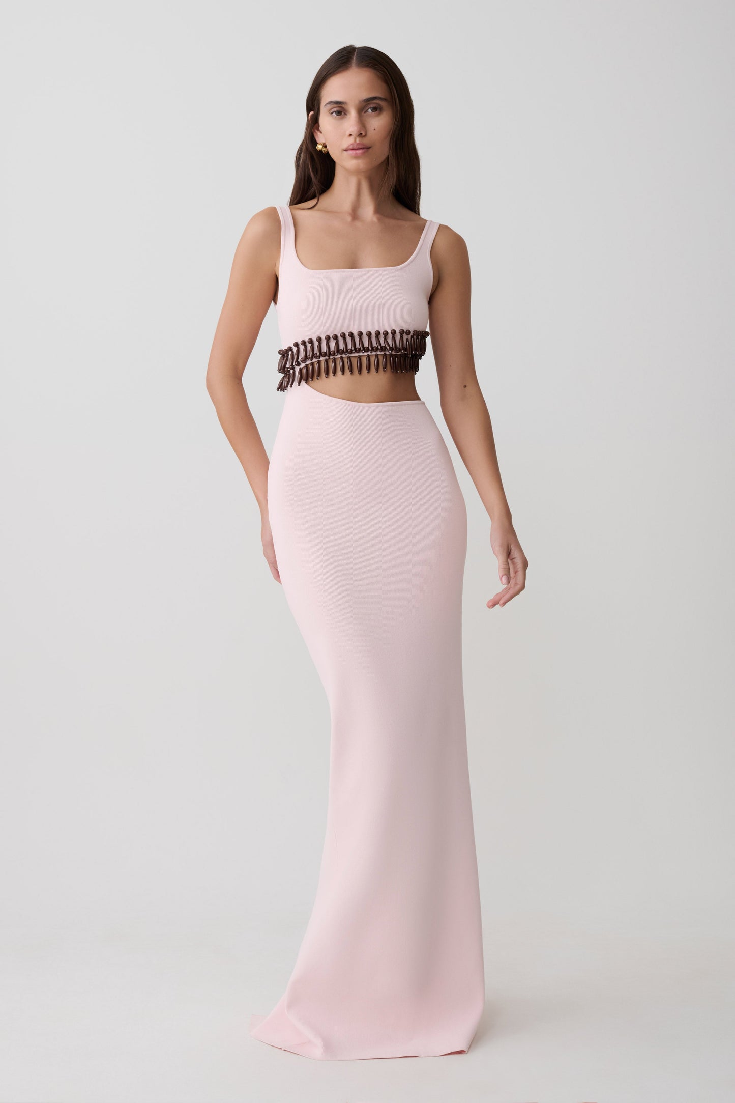 Ruvic Knit Maxi Beaded Dress - Baby Pink