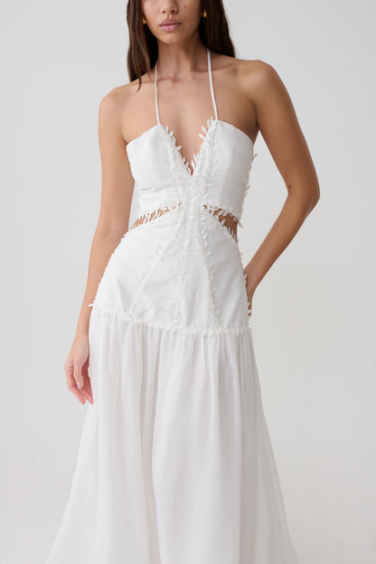 Fiona Linen Halter Maxi Dress - White