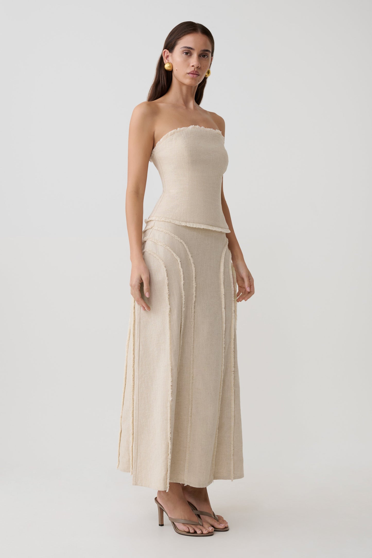 Annie Strapless Tie Back Linen Top - Natural