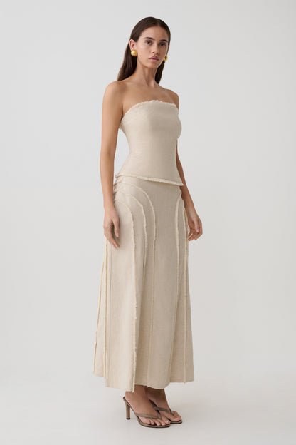 Annie Strapless Tie Back Linen Top - Natural