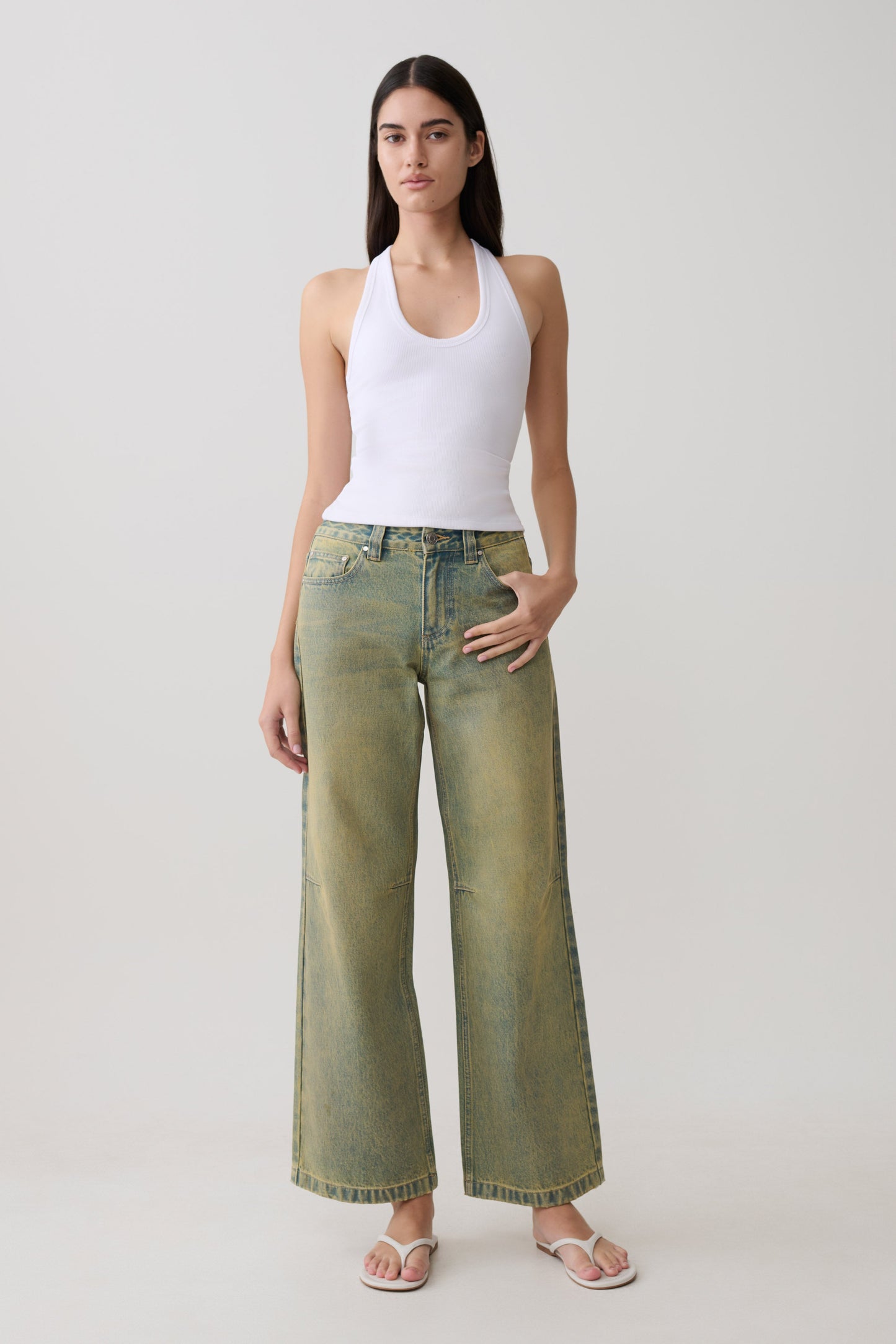 Joey Mid Rise Wide Leg Jeans - Green Wash