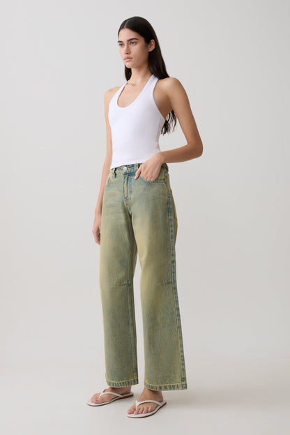 Joey Mid Rise Wide Leg Jeans - Green Wash
