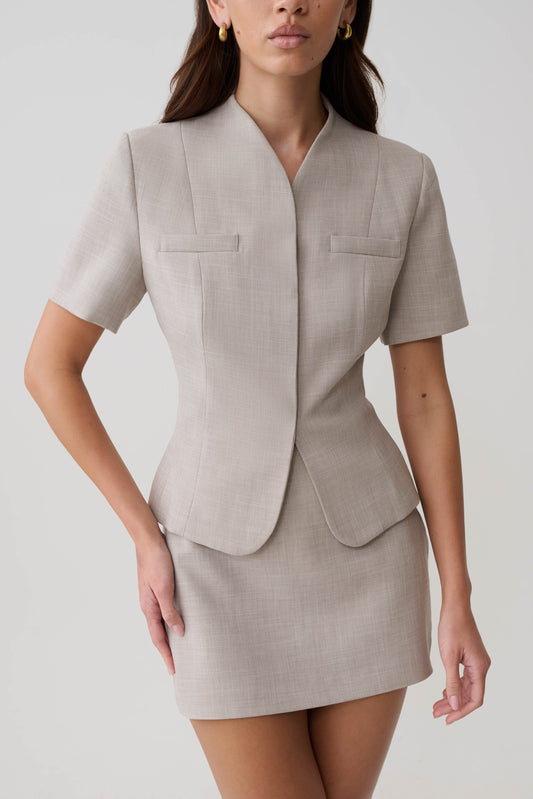 Laila Suiting Short Sleeve Top - Grey