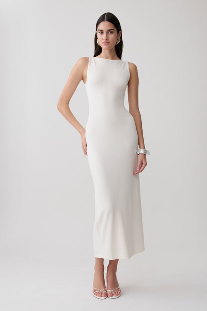 Boston Boat Neck Sleeveless Midi Dress - Ivory