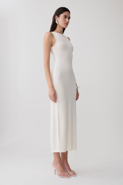 Boston Boat Neck Sleeveless Midi Dress - Ivory