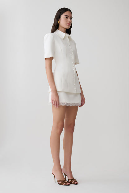 Ariella Button Up Short Sleeves Top - White