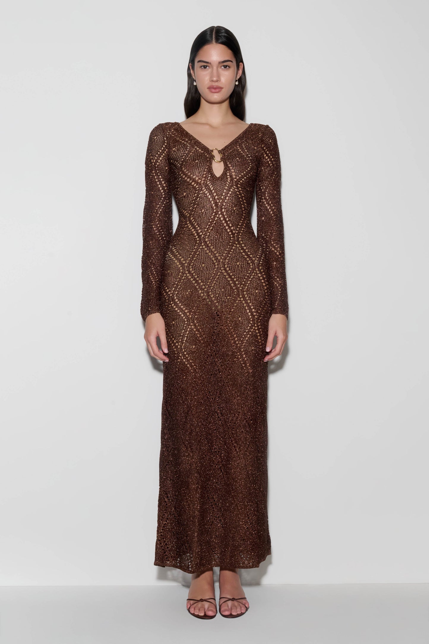 Chelsea Lurex Crochet Maxi Dress - Bronze