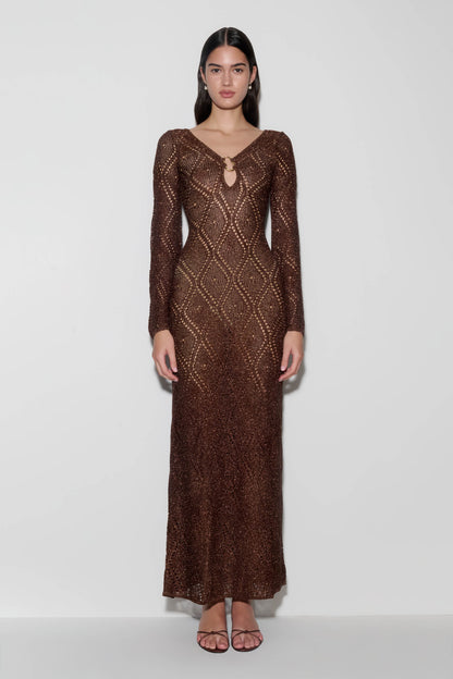 Chelsea Lurex Crochet Maxi Dress - Bronze