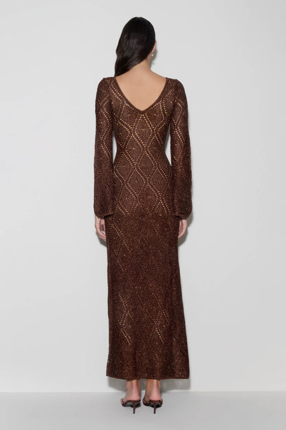 Chelsea Lurex Crochet Maxi Dress - Bronze