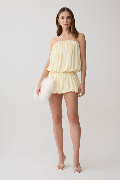 Safiya Strapless Gathered Bubble Mini Dress - Lemon