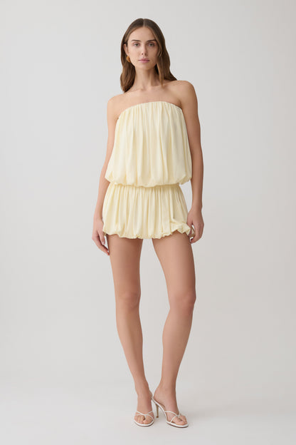 Safiya Strapless Gathered Bubble Mini Dress - Lemon