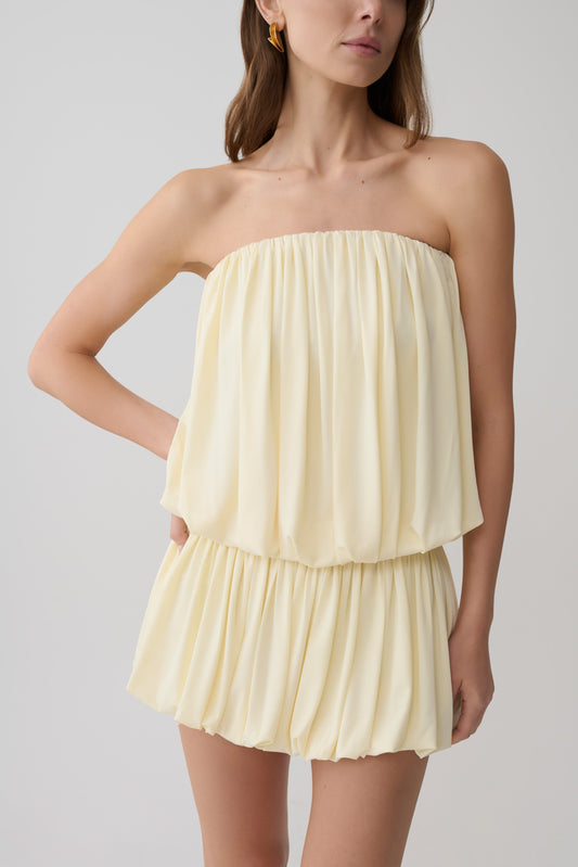 Safiya Strapless Gathered Bubble Mini Dress - Lemon