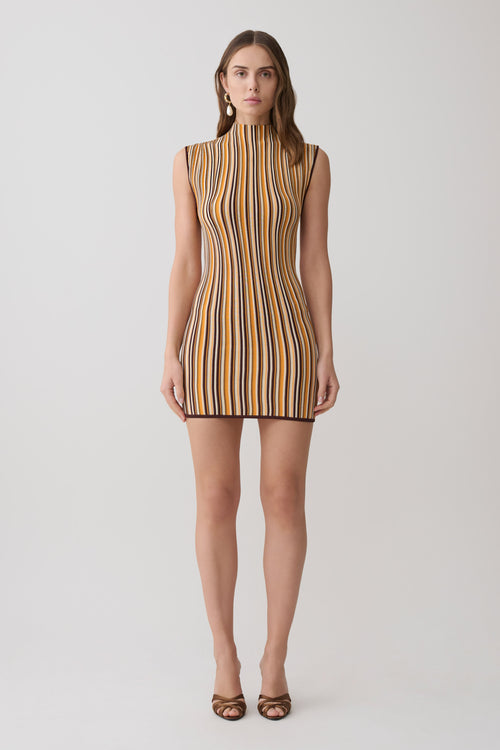 Meggie Striped Sleeveless Mini Dress - Orange/Chocolate