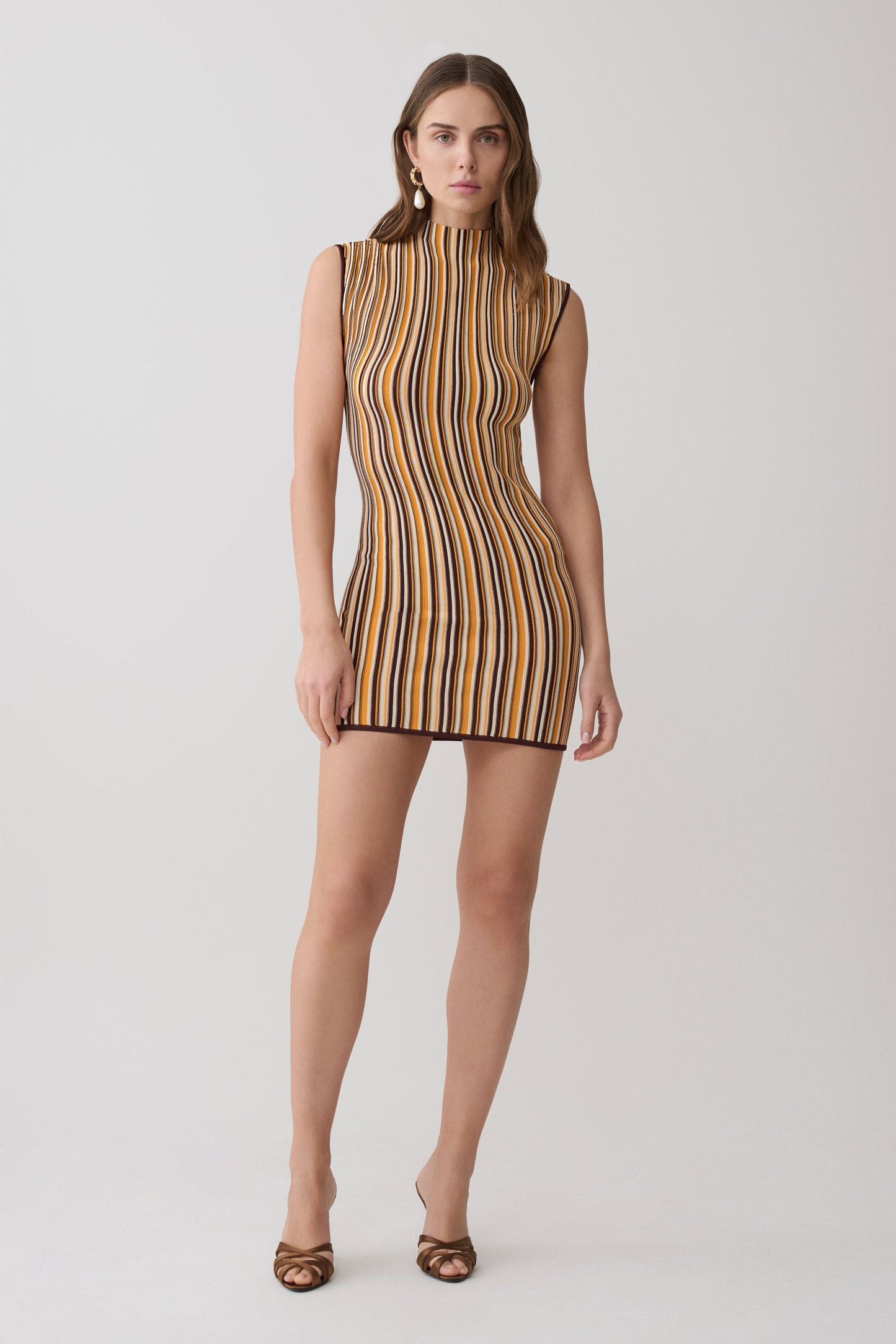 Meggie Striped Sleeveless Mini Dress - Orange/Chocolate