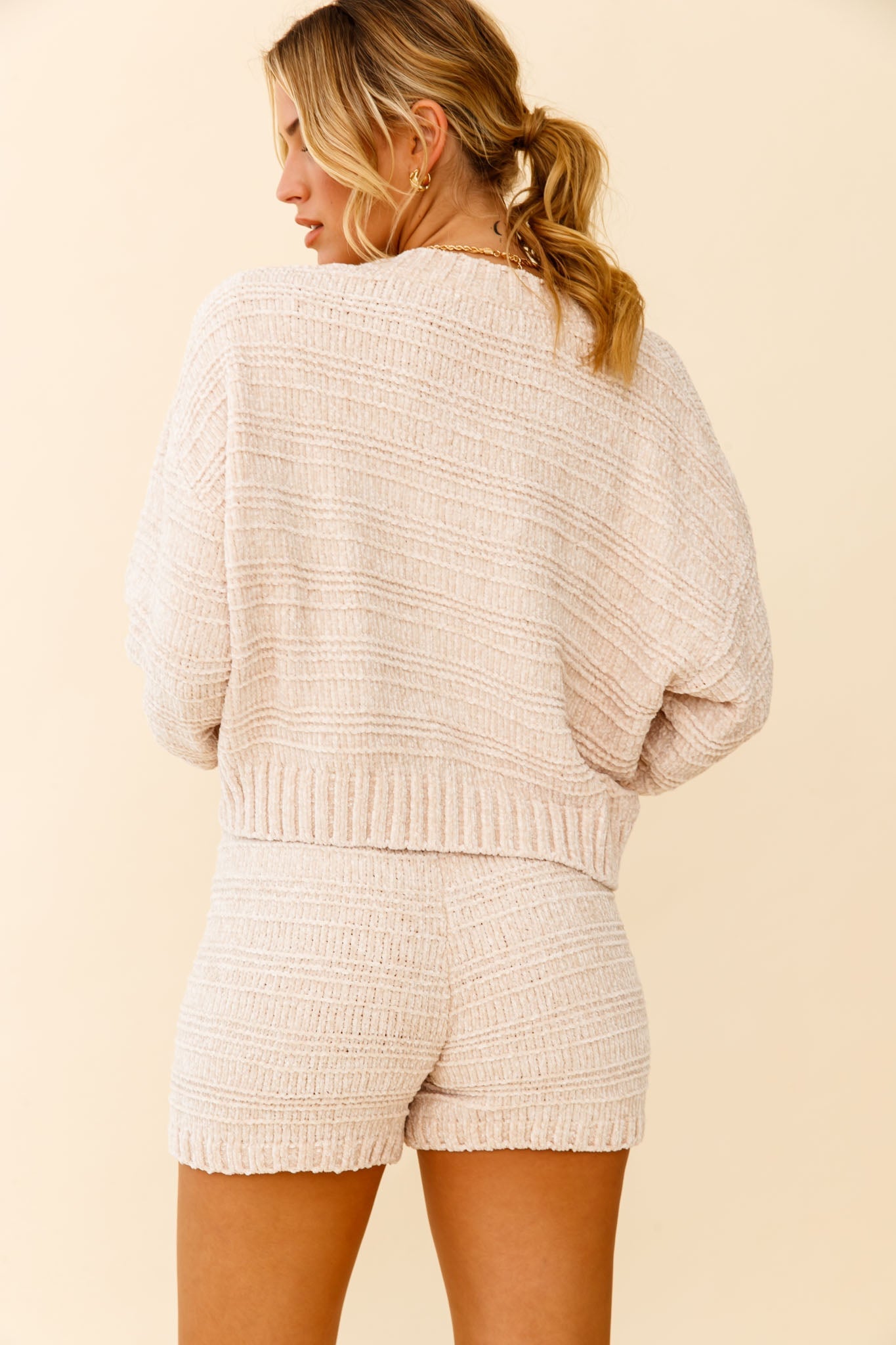 May Flowers Long Sleeve Chunky Knit Sweater Beige