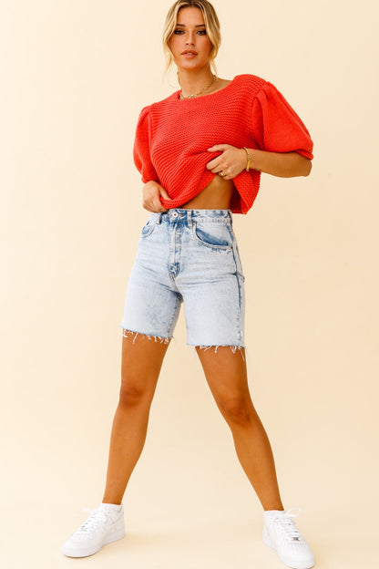 Marla Puff Sleeve Chunky Knit Top Watermelon