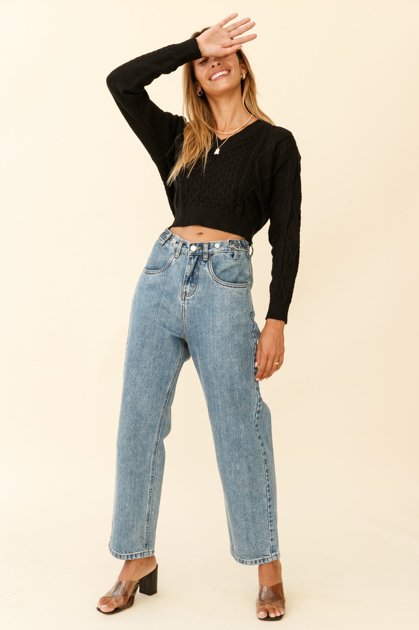 Dulce de Leche Long Sleeve Tie-Back Knit Sweater Black